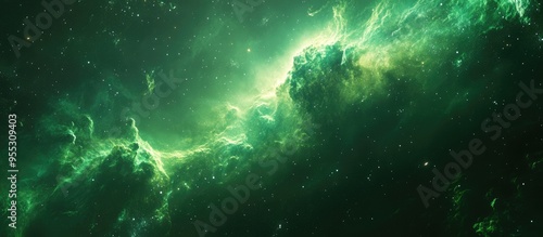 High quality photo of a green space nebula in a 3D cartoon rendering