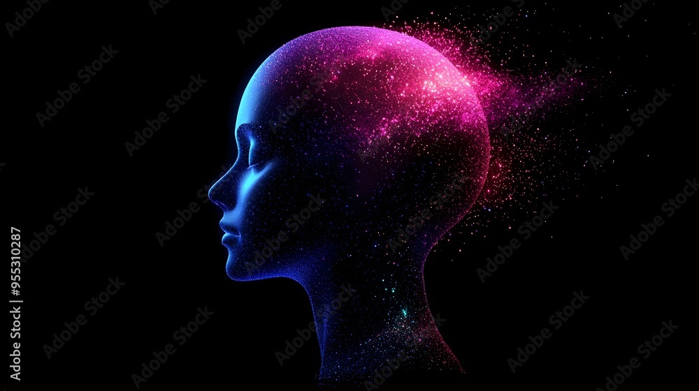 Mystical Cosmic Energy Radiating From Silhouetted Head In Dramatic Dark Space Scene Mystical Cosmic Energy Radiating From Silhouetted Head In Dramatic Dark Space Scene