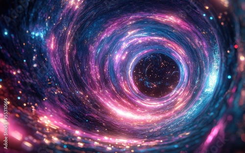 3D illustration of a cartoon rendered tunnel or wormhole depicting a connection between different universes Abstract scene of a warp speed tunnel in space showcasing a wormhole or black hole and t