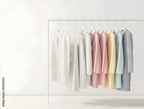 Elegant Fashion Clothing and Apparel Displayed in Minimalist Retail Store Banner with White Background