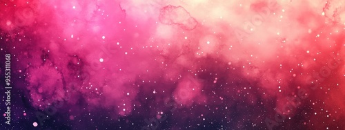 Abstract night sky space watercolor background featuring stars with a 3D cartoon rendering of a dark red and pink nebula in the universe Watercolor hand drawn illustration showcasing pink watercol photo