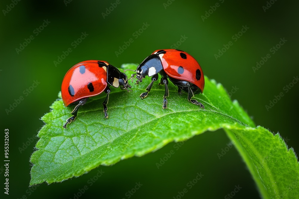 Ladybugs, exploring leaves, curious and busy move with purpose as they search for aphids Ladybugs, exploring leaves, curious and busy move with purpose as they search for aphids