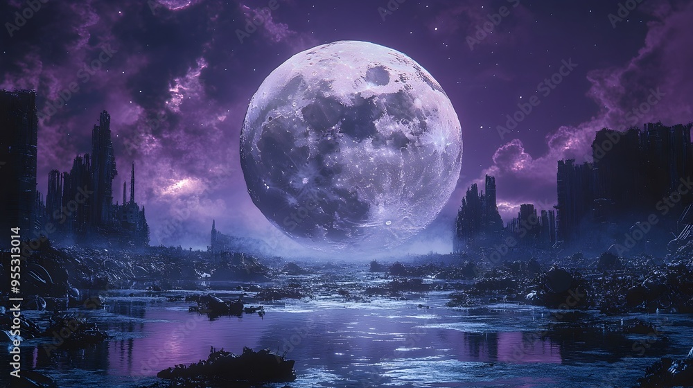 Enchanting Moonlit Cityscape Reflected in Tranquil River with Majestic Castle Enchanting Moonlit Cityscape Reflected in Tranquil River with Majestic Castle