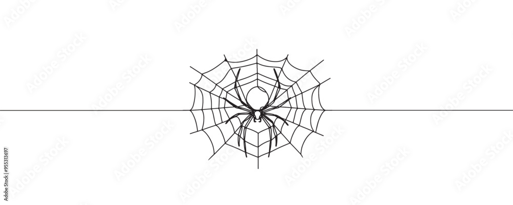 spider weaves web one line drawing. Continuous line drawing on halloween theme. vector illustration spider weaves web one line drawing. Continuous line drawing on halloween theme. vector illustration