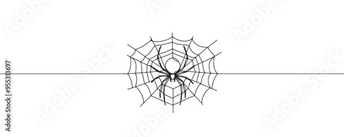 spider weaves web one line drawing. Continuous line drawing on halloween theme. vector illustration