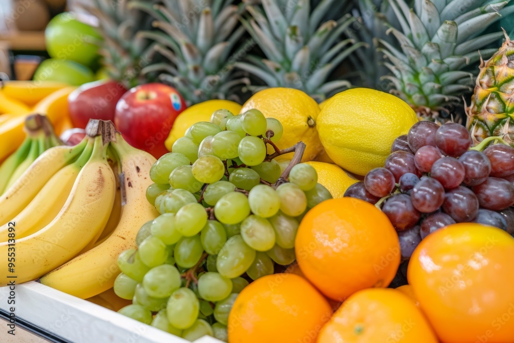 Fresh fruit assortment displayed at a local market Fresh fruit assortment displayed at a local market