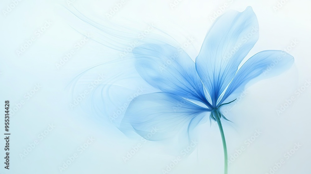 Fototapeta premium A minimalist background with an abstract blue flower, softly blurred for a modern and clean design.