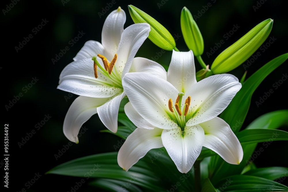 Obraz premium Lilies, Easter lilies, symbols of resurrection are deeply associated with religious traditions