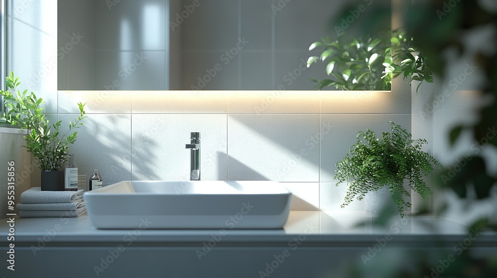 Sleek bathroom with a glass shower and streamlined finishes for a polished minimalist design Sleek bathroom with a glass shower and streamlined finishes for a polished minimalist design