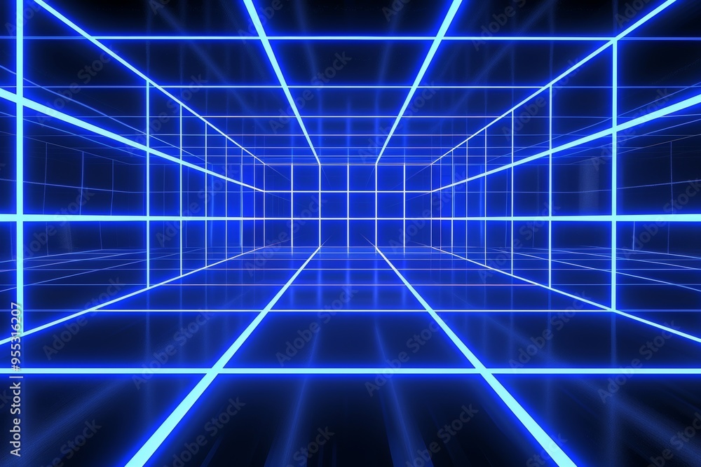 Vibrant blue digital grid in futuristic virtual space Vibrant blue digital grid in futuristic virtual space