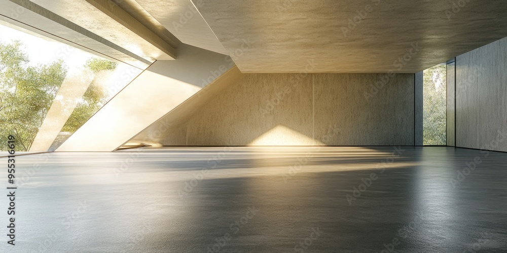Obraz premium Abstract contemporary architectural backdrop featuring an unoccupied spacious interior 3D rendering