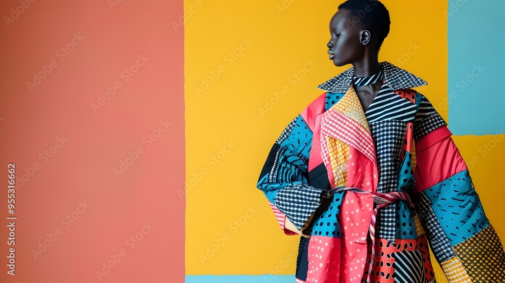 Fashion with Bold Abstract Prints and Unique Cuts in Creative Gallery Setting Fashion with Bold Abstract Prints and Unique Cuts in Creative Gallery Setting