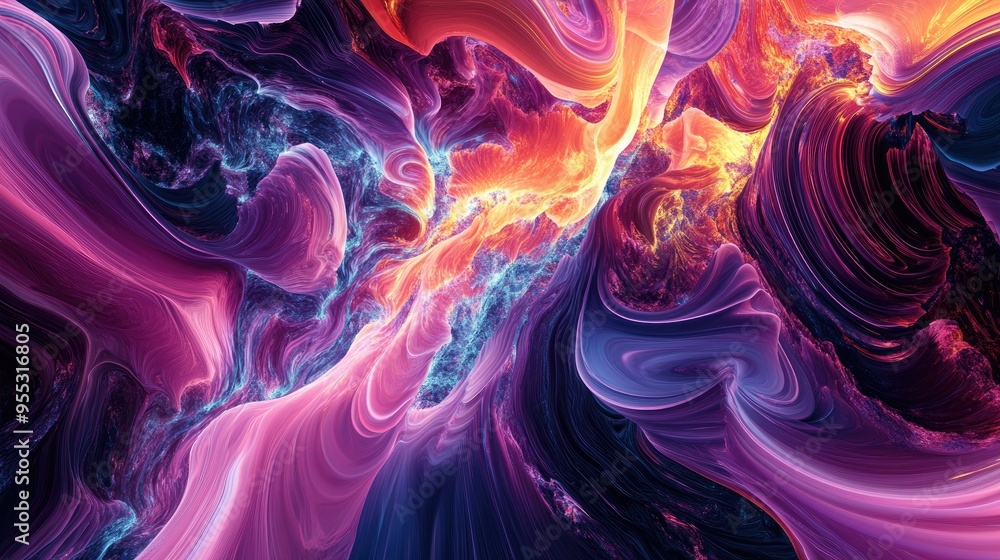 Fototapeta premium Vibrant and chaotic abstract fractal patterns in a colorful design Intricate shapes created through 3D rendering for visual appeal or decorative use