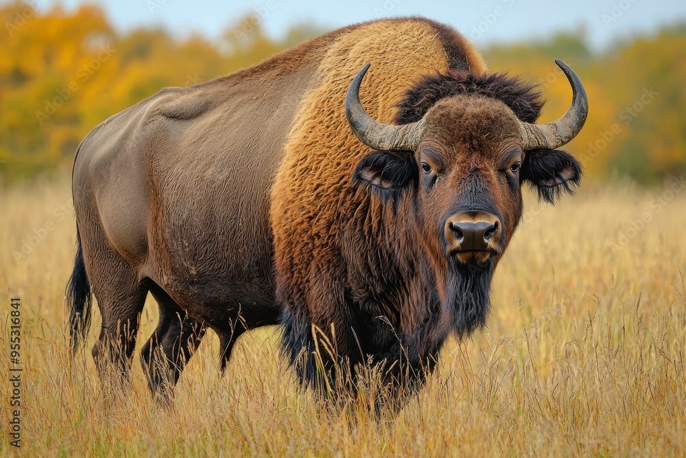 A Close-Up of a Bison Standing in a Field of Grass A Close-Up of a Bison Standing in a Field of Grass