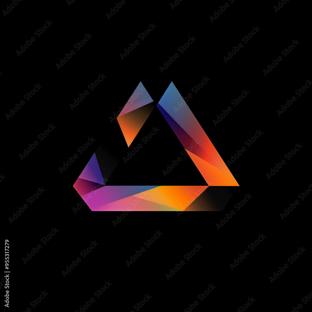 Geometric shape with vibrant colors on black background. Geometric shape with vibrant colors on black background.