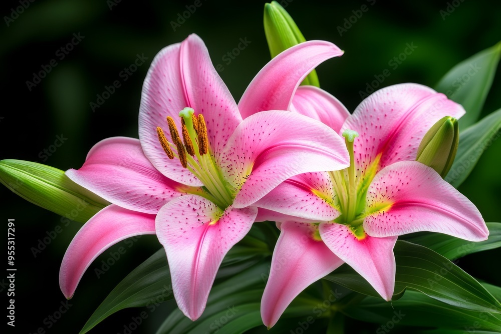 Fototapeta premium Lilies, with soft petals, velvety texture invite touch and admiration