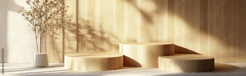 Wooden display podium for products 3D render Wooden display podium for products 3D render