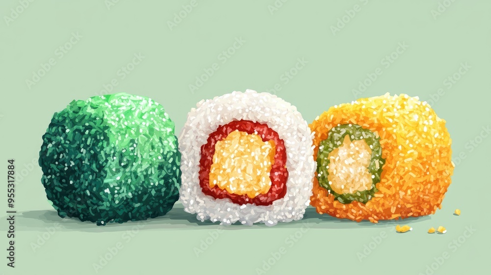 2D cartoon depiction of delectable Klepon a traditional snack with a ...