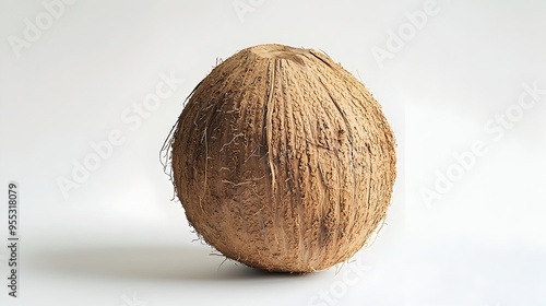 Closeup of Fresh Whole Organic Coconut on White Background