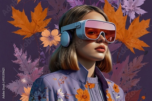 Futuristic Fall Fashion Vibrant AI-Generated Autumn Flowers in Light Violet and Orange, Deconstructed VR Style photo