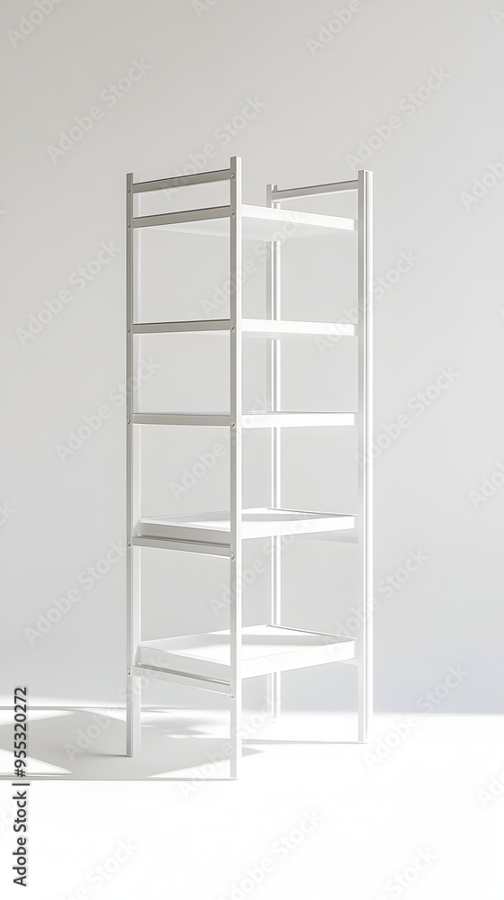 Freestanding Metal Storage Unit with Multiple Shelves Against White Background Freestanding Metal Storage Unit with Multiple Shelves Against White Background