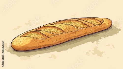 Hand drawn cartoon illustration of a baguette photo