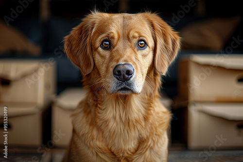 Furry Friend Amidst Boxes AI Generated photo