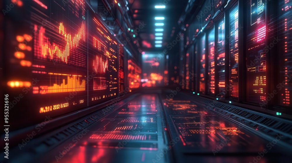 futuristic stock market interface with holographic charts glowing data streams and neon indicators floating in a dark sleek trading room futuristic stock market interface with holographic charts glowing data streams and neon indicators floating in a dark sleek trading room
