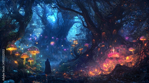 Wallpaper Mural Enchanted Glowing Mushroom Forest Under Starry Night Sky Torontodigital.ca