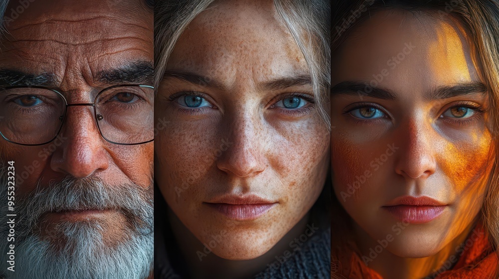 generational panorama diverse portraits spanning ages seamless transition varying ethnicities expressive faces timeline concept unified color palette generational panorama diverse portraits spanning ages seamless transition varying ethnicities expressive faces timeline concept unified color palette