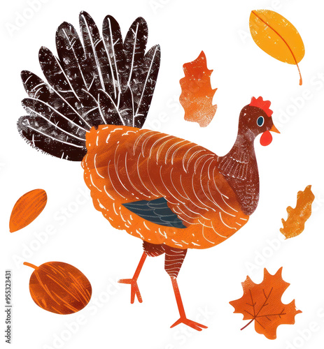 PNG Autumn turkey with falling leaves photo