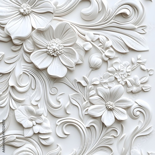 Intricate Floral Tapestry with Ornate Patterns on Minimalist White Background