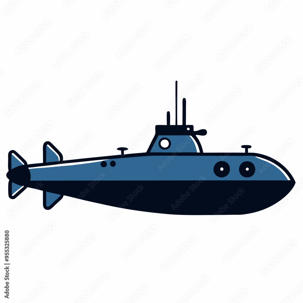 Submarine Vector Art on White Background Submarine Vector Art on White Background