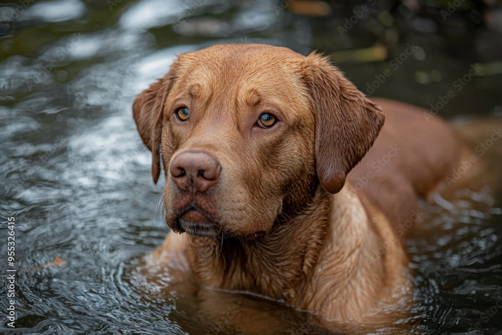 A Golden Retriever Dog's Face, Submerged in Water A Golden Retriever Dog's Face, Submerged in Water