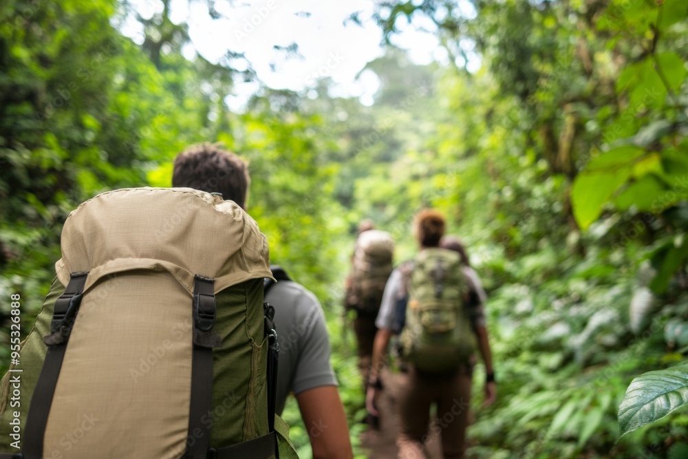 Diverse Group Hiking in Lush Forest for Eco-Tourism Learning About Local Flora and Fauna in Daylight Diverse Group Hiking in Lush Forest for Eco-Tourism Learning About Local Flora and Fauna in Daylight
