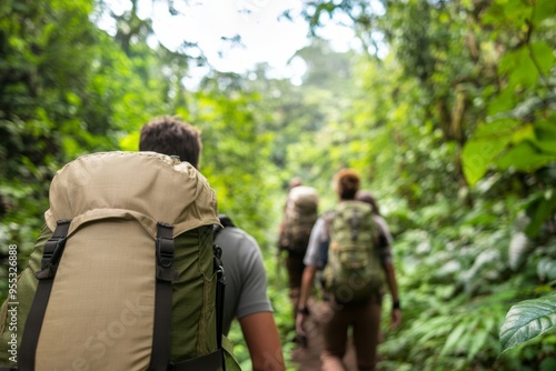 Wallpaper Mural Diverse Group Hiking in Lush Forest for Eco-Tourism Learning About Local Flora and Fauna in Daylight Torontodigital.ca