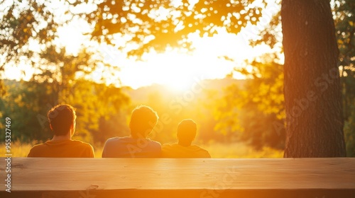 Young Men Relaxing in Forest at Sunset - Peaceful Moments of Urban Dwellers Unwinding in Nature photo