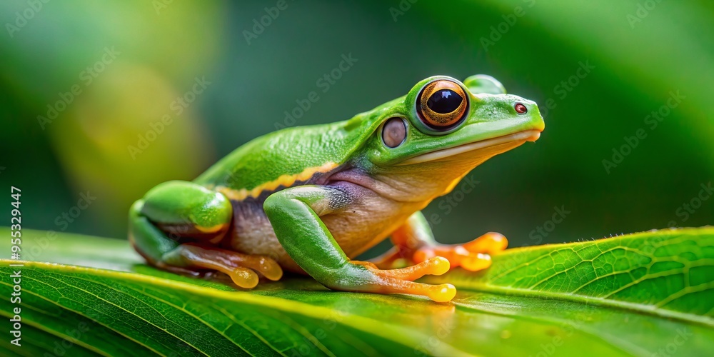 Tiny, freckle-marked tree frog sits regally on a leaf, its green body gleaming in the sunlight, a tiny, Tiny, freckle-marked tree frog sits regally on a leaf, its green body gleaming in the sunlight, a tiny,