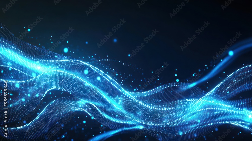 Abstract Blue Waves with Glowing Particles Abstract Blue Waves with Glowing Particles