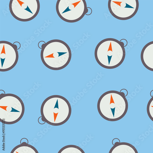 Compass seamless pattern on blue background. Design for print, wrapping paper, nursery