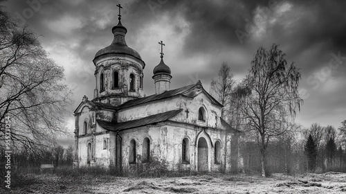 Barlaam Khutynsky Church in Vologda, BW. photo