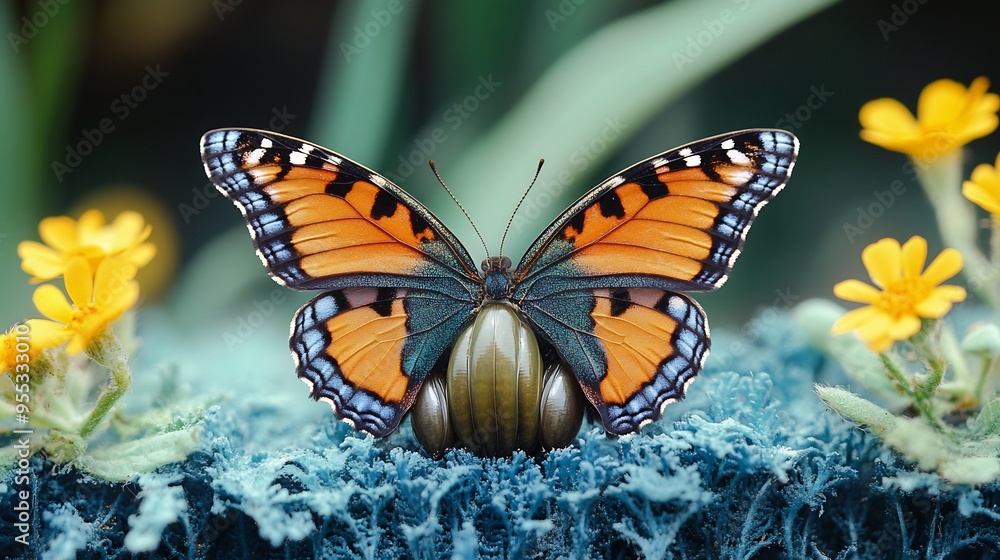 Fototapeta premium Infographic illustrating life cycle of a butterfly from egg to caterpillar chrysalis and adult butterfly