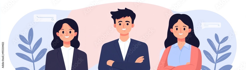 A diverse group of professionals standing together, showcasing teamwork and collaboration in a modern animated style. A diverse group of professionals standing together, showcasing teamwork and collaboration in a modern animated style.