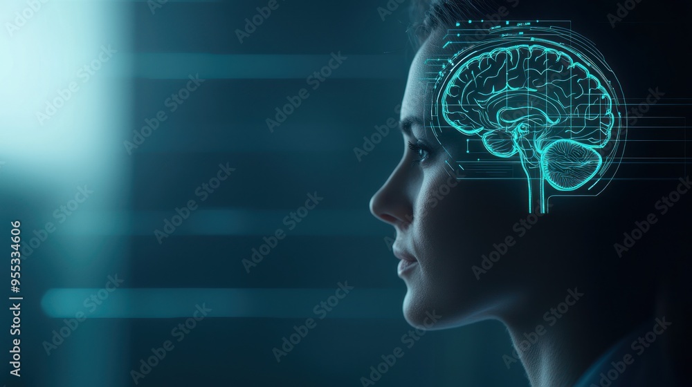 A futuristic profile of a woman with a digital brain overlay, representing technology and neuroscience innovation. A futuristic profile of a woman with a digital brain overlay, representing technology and neuroscience innovation.