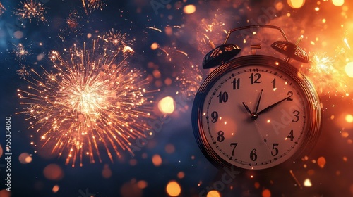 Celebration of Time: Fireworks and Clock at Midnight