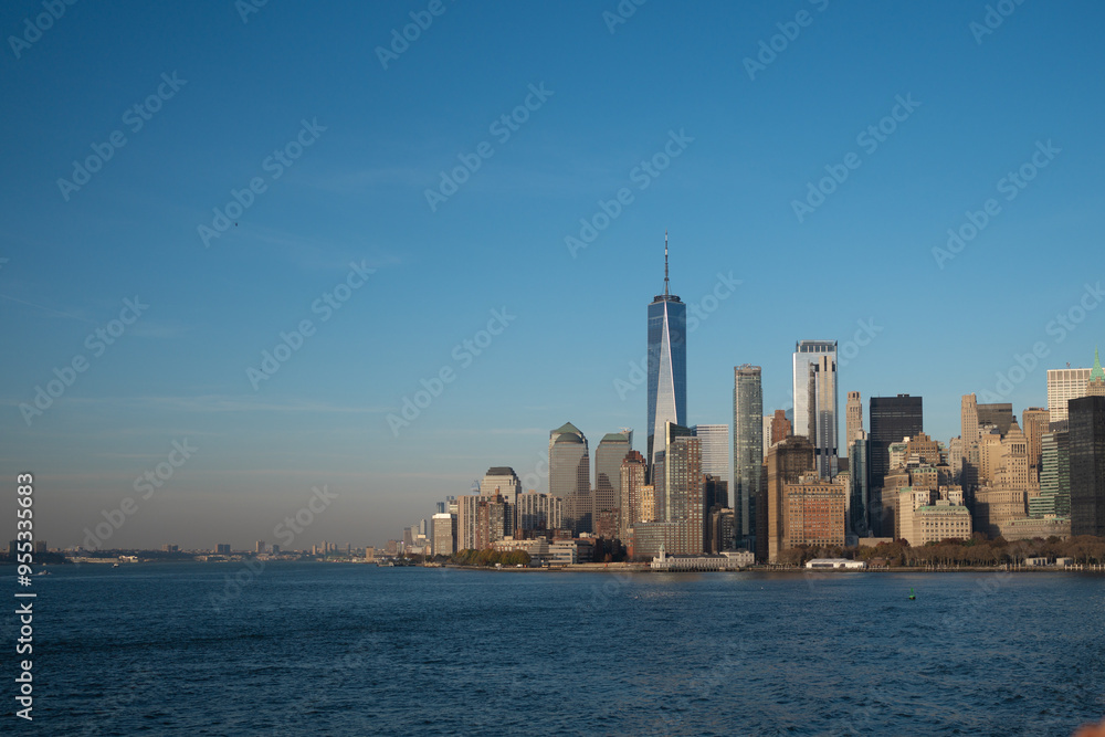 Obraz premium New York City skyline, cityscape of Manhattan in USA. New York City NYC Manhattan Downtown Skyline, viewed from Jersey City, New Jersey, USA.