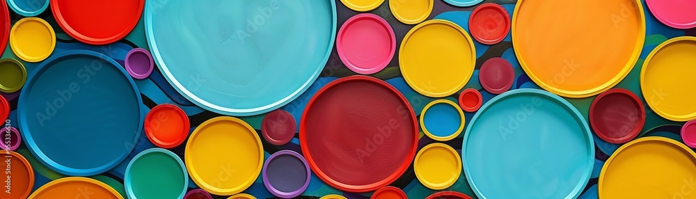 Overlapping colorful circles create a vibrant, playful abstract pattern with depth and dimension Overlapping colorful circles create a vibrant, playful abstract pattern with depth and dimension