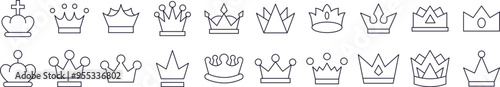 Power and Influence Line Icon Set. Modern Collection for Design, Web Sites, Apps, Cards. Contains Linear Images of Crown