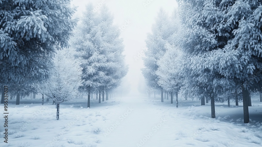 Fototapeta premium Winter forest with snow on trees
