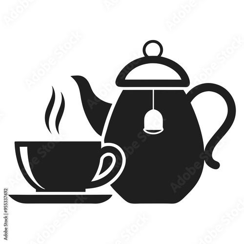 Minimalist teapot with tea cup icon silhouette vector illustration on white background